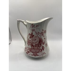 Jar Staffordshire Charlotte Alfred Meakin Pitcher England Red Pink VTG 7”